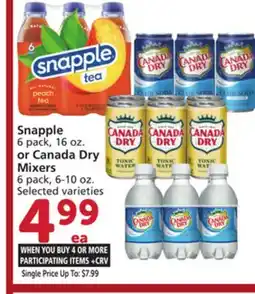 Vons Snapple 6 pack, 16 oz. or Canada Dry Mixers 6 pack, 6-10 oz offer