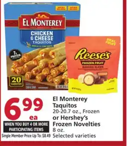 Vons El Monterey Taquitos 20-20.7 oz., Frozen or Hershey's Frozen Novelties 8 oz offer