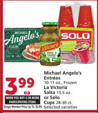 Vons Michael Angelo's Entrées 10-11 oz., Frozen La Victoria Salsa 15.5 oz. or Solo Cups 28-30 ct offer