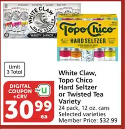 Vons White Claw, Topo Chico Hard Seltzer or Twisted Tea Variety offer