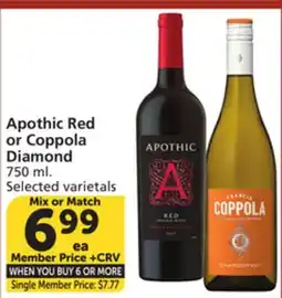Vons Apothic Red or Coppola Diamond offer