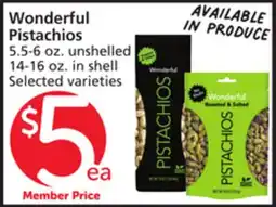 Vons Wonderful Pistachios 5.5-6 oz. unshelled 14-16 oz. in shell offer