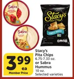 Vons Stacy's Pita Chips 6.75-7.33 oz. or Sabra Hummus 10 oz offer
