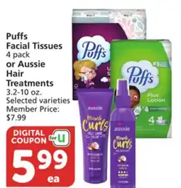 Vons Puffs Facial Tissues 4 pack or Aussie Hair Treatments 3.2-10 oz offer