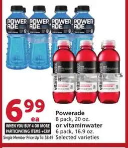 Vons Powerade 8 pack, 20 oz. or vitaminwater 6 pack, 16.9 oz offer