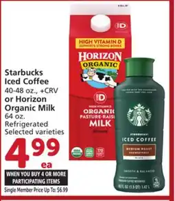 Vons Starbucks Iced Coffee 40-48 oz., or Horizon Organic Milk 64 oz. Refrigerated offer
