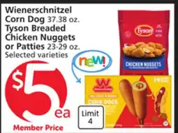 Vons Wienerschnitzel Corn Dog 37.38 oz. Tyson Breaded Chicken Nuggets or Patties 23-29 oz offer