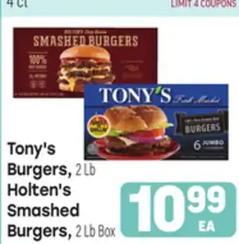 Tony’s Fresh Market Tony's Burgers, 2 Lb Holten's Smashed Burgers, 2 Lb Box offer