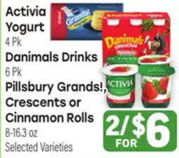 Tony’s Fresh Market Activia Yogurt, 4 pk Danimals Drinks, 6 pk Pillsbury Grands!, Crescents or Cinnamon Rolls, 8-16.3 oz offer
