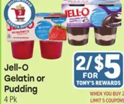Tony’s Fresh Market Jell-O Gelatin or Pudding offer