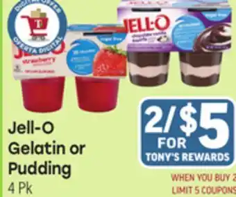 Tony’s Fresh Market Jell-O Gelatin or Pudding offer