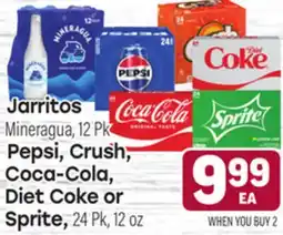 Tony’s Fresh Market Jarritos Mineragua 12 Pk Pepsi, Crush, Cola-Cola, Diet Coke or Sprite, 24 Pk, 12oz offer