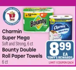 Tony’s Fresh Market Charmin Super Mega Soft and Strong, 6 ct Bounty Double Roll Paper Towels 6 ct offer