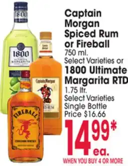 Jewel-Osco Captain Morgan Spiced Rum or Fireball 750 ml. or 1800 Ultimate Margarita RTD 1.75 ltr offer