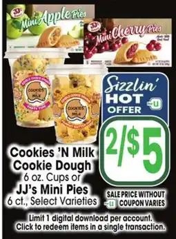 Jewel-Osco Cookies'N Milk Cookie Dough 6 oz or 6 oz. or JJ's Mini Pies 6 ct offer