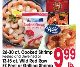 Jewel-Osco 26-30 ct. Cooked Shrimp Peeled and Deveined or 13-15 ct. Wild Red Raw EZ Peel or Grilling Shrimp offer