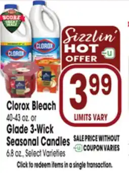 Jewel-Osco Clorox Bleach 40-43 oz. or Glade 3-Wick Seasonal Candles 6.8 oz offer