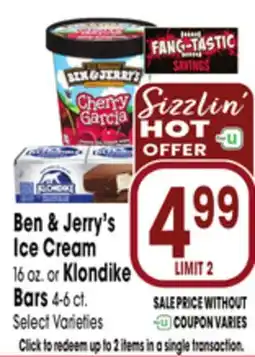 Jewel-Osco Ben & Jerry's Ice Cream 16 oz. or Klondike Bars 4-6 ct offer