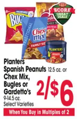 Jewel-Osco Planters Spanish Peanuts 12.5 oz. or Chex Mix, Bugles or Gardetto's 9-14.5 oz offer