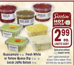 Jewel-Osco Guacamole 14 oz., Fresh White or Yellow Queso Dip 12 oz., or Local Jaffa Salsas 16 oz offer