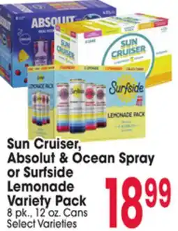 Jewel-Osco Sun Cruiser, Absolut & Ocean Spray or Surfside Lemonade Variety Pack 8 pk., 12 oz. Cans offer