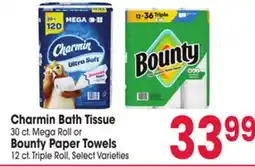 Jewel-Osco Charmin Bath Tissue 30 ct. Mega Roll or Bounty Paper Towels 12 ct. Triple Roll offer