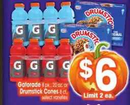 Jewel-Osco Gatorade 8 pk., 20 oz. or Drumstick Cones 8 ct offer