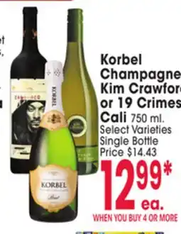 Jewel-Osco Korbel Champagne, Kim Crawford or 19 Crimes Cali offer