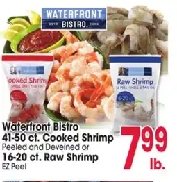 Jewel-Osco Waterfront Bistro 41-50 ct. Cooked Shrimp Peeled and Deveined or 16-20 ct. Raw Shrimp EZ Peel offer