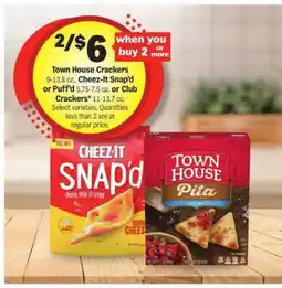 Meijer Town House Crackers or Cheez-It Snap'd or Puff'd or Club Crackers offer