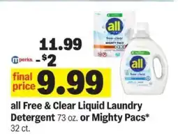 Meijer all Free & Clear Liquid Laundry Detergent or Mighty Pacs offer