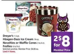 Safeway Dreyer’s, Häagen-Dazs Ice Cream, Novelties or Waffle Cones, Frollies offer