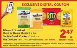 Safeway Tillamook Cheese & Nabisco Snack Crackers offer