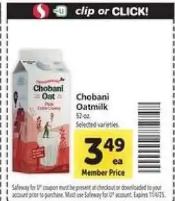 Safeway Chobani Oatmilk offer