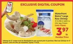 Safeway Waterfront BISTRO Large Raw Shrimp offer