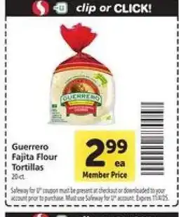Safeway Guerrero Fajita Flour Tortillas offer