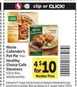 Safeway Marie Callender's Pot Pie offer