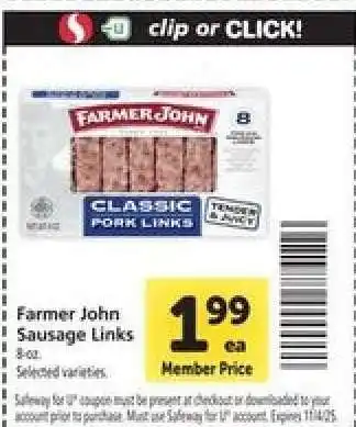 Safeway Farmer John Sausage Links offer
