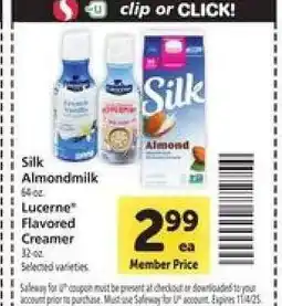Safeway Silk Almondmilk & Lucerne Flavored Creamer offer
