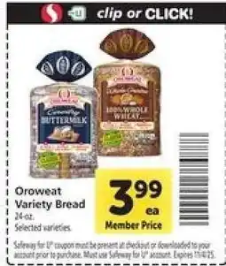 Safeway Oroweat Variety Bread offer
