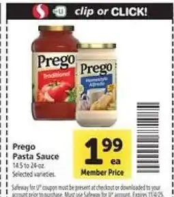 Safeway Prego Pasta Sauce offer