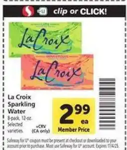 Safeway La Croix Sparkling Water offer