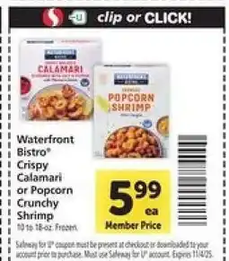 Safeway Waterfront Bistro Crispy Calamari or Popcorn Crunchy Shrimp offer