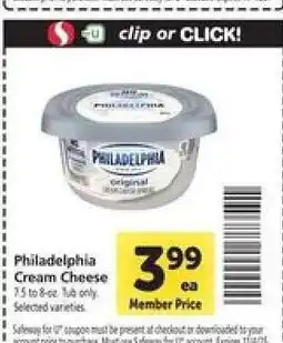 Safeway Philadelphia Cream Cheese offer