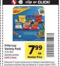 Safeway Frito Lay Variety Pack offer