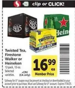 Safeway Twisted Tea, Firestone Walker or Heineken offer