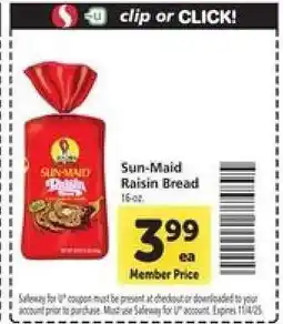Safeway Sun-Maid Raisin Bread offer