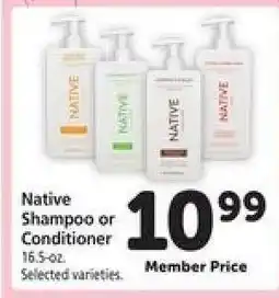 Safeway Native Shampoo or Conditioner offer
