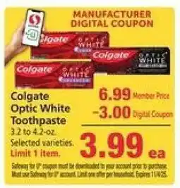 Safeway Colgate Optic White Toothpaste offer