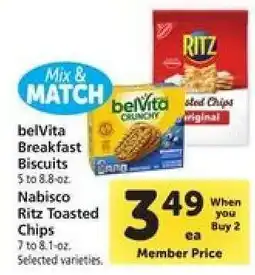 Safeway belVita Breakfast Biscuits / Nabisco Ritz Toasted Chips offer